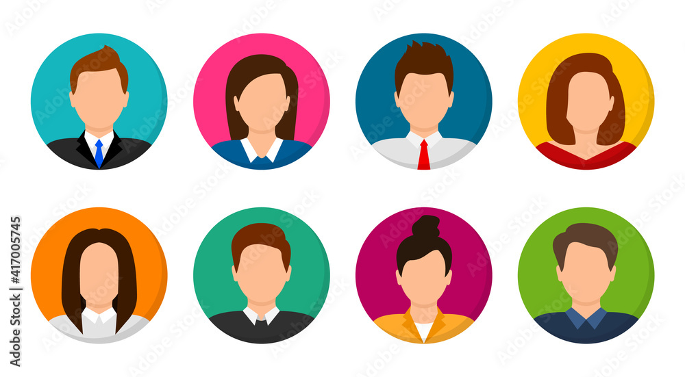 User avatar set. People avatar profile icons. Male and female faces ...
