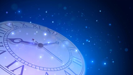Wall Mural - big clock in the dark or space and blue sparks