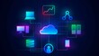 Cloud technology illustration, digital cloud with different functions