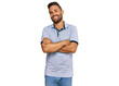 © Krakenimages.com - Handsome man with beard wearing casual clothes happy face smiling with crossed arms looking at the camera. positive person.