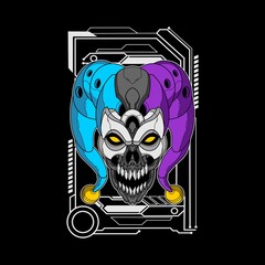 mecha evil clown head illustration