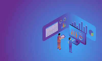 Wall Mural - Isometric design Data Analysis. Modern vector illustration concepts for background, banner, mobile app and website.