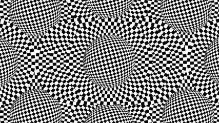 Sticker - Illusion of motion checkered white and black circles. Optical illusion seamless loop 4k hypnotic background.