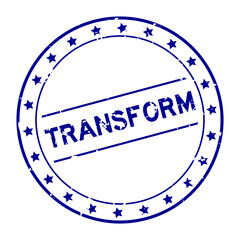 Poster - Grunge blue transform word round rubber seal stamp on white background