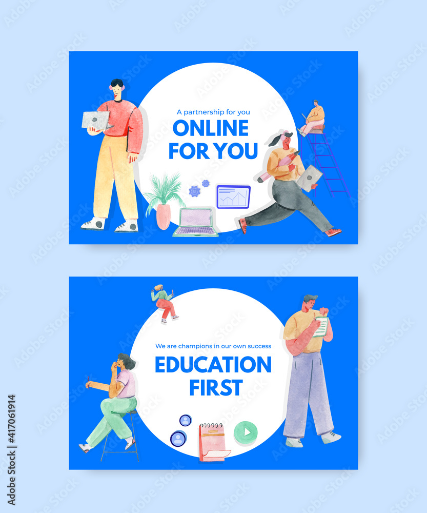 Facebook template with online learning concept design for social media ...