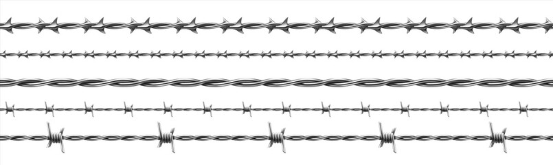 barbed wire. realistic seamless barbwire fence. military border of curved steel. iron protective con