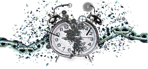 time clock breaking in  2 two flying pieces bipolar time pass memory loss future new era feelings  gears free freedom psychology war