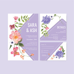 Wall Mural - Wedding card template with spring bright concept design watercolor illustration