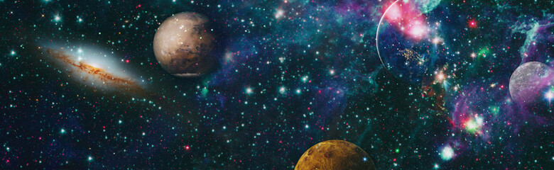 Science fiction fantasy in high resolution ideal for wallpaper.Stars of a planet and galaxy in a free space. Elements of this image furnished by NASA .