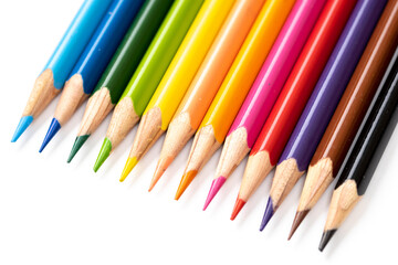 Colored pencils background. Color pencils on white background.