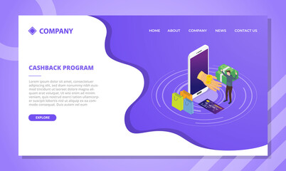 cashback program concept for website template or landing homepage design with isometric style