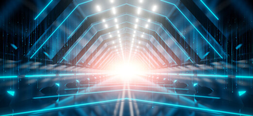 Wall Mural - Abstract interior sci-fi spaceship corridors. futuristic design spaceship interior in blue background. 3d rendering.