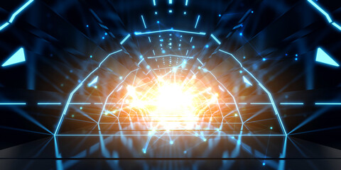 Wall Mural - Abstract interior sci-fi spaceship corridors. futuristic design spaceship interior in blue background. 3d rendering.
