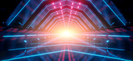 Wall Mural - Abstract interior sci-fi spaceship corridors. futuristic design spaceship interior in blue background. 3d rendering.