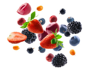 Wall Mural - Many different berries in the form of a frame on a white background
