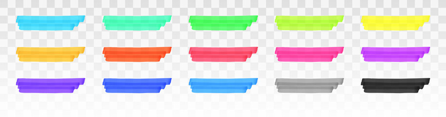 Aufkleber - Color highlighter lines set isolated on transparent background. Red, yellow, pink, green, blue, purple, gray, black marker pen highlight underline strokes. Vector hand drawn graphic stylish element