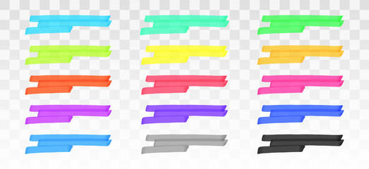 Fototapete - Color highlighter lines set isolated on transparent background. Red, yellow, pink, green, blue, purple, gray, black marker pen highlight underline strokes. Vector hand drawn graphic stylish element