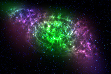 Wall Mural - Spiral galaxy and a nebula in space.