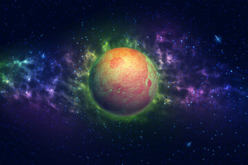Wall Mural - Beautiful abstract planet, with a nebula in space.