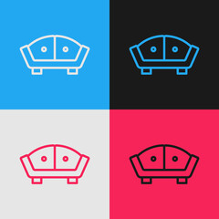 Sticker - Pop art line Sofa icon isolated on color background. Vector.