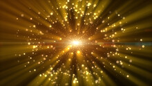 Dark Gold Yellow Brown And Glow Dust Particle Abstract Background. Light Ray Beam Effect. 3D Rendering