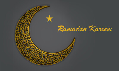 Wall Mural - Ramadan greeting card with islamic ornaments. Ramadan kareem golden moon with background