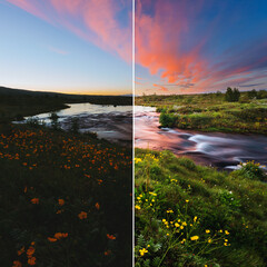 Poster - Amazing view of river in morning light. Images before and after.