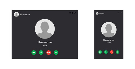 Two video call screens. Set of computer and mobile screens. Application for communication via internet. Vector minimalistic illustration.EPS 10