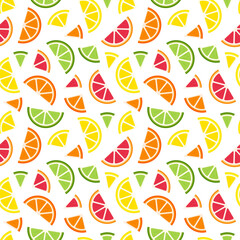 Sticker - Seamless pattern with citrus fruits. Summer geometric pattern with fruit slices. Flat elements are isolated.Transparent background. For the design of kitchen accessories, clothing, and food packaging.