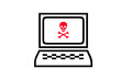 Symbol eines Compputers mit einem roten Totenkopf. Konzept Hacking oder Virusangriff.