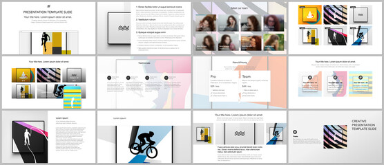 Wall Mural - Vector templates for website design, presentations, portfolio. Templates for presentation slides, leaflet, brochure cover, report. Abstract colored sport backgrounds for sport event, fitness design.