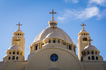 Public cathedral coptic egyptian church at the sky background