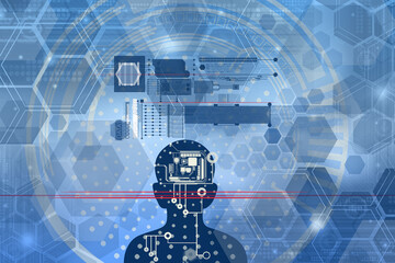 Poster - Digital technology blue face artificial intelligence concept design