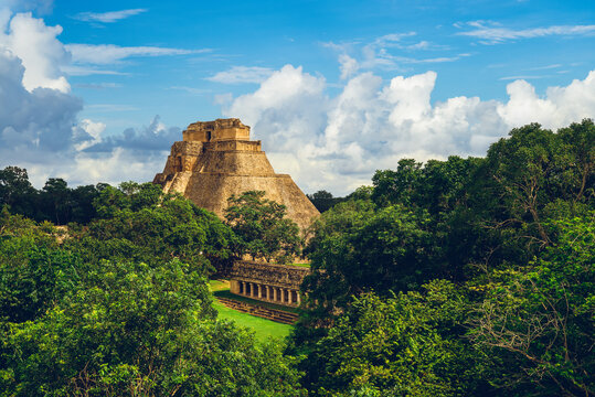 pyramid of the magician, uxmal, located in yucatan, mexico