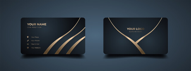 Luxury modern business card print template. Creative and clean executive business class. Elegant premium design with dark background and golden effect. Editable mockup with modern gold embossed.