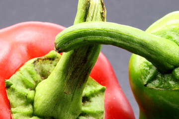 close-up organic red and green peppers