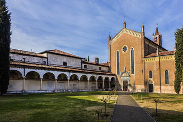 View of Gothic style church of San Bernardino (Chiesa di San Bernardino) - XV century church of Verona which is part of a Franciscan convent. Verona, Italy.