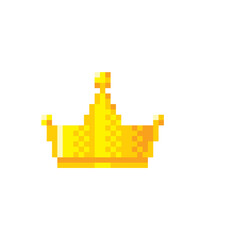 Gold Crown. Pixel art 8-bit style. Isolated vector illustration. Design for stickers, logo, mobile app.