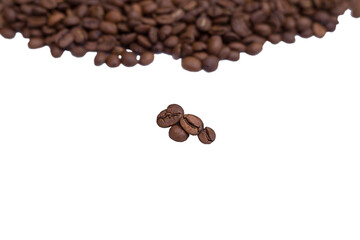 Coffee beans isolated on a white background. Coffee bean close-up.