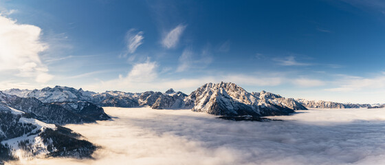 Wall Mural - Mountains in the alps covered with snow in the wintertime around december