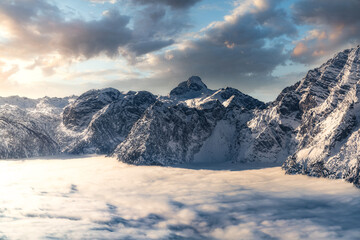 Wall Mural - Mountains in the alps covered with snow in the wintertime around december