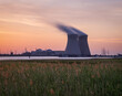 Sunset over the nuclear reactor of Doel in the Port of Antwerp, Belgium.