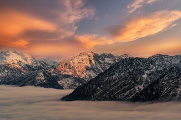 Wall Mural - Mountains in the alps covered with snow in the wintertime around december