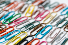 Many Colorful Paper Clips On A Home Office Desk For Stationary Design As Colorful Pattern To Tidy Desk, Papers And Paperwork To Attach Attachments To Files And Documents Or Collection Of Office Supply