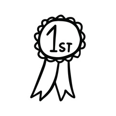 First place, reward, rosette. Medal icon isolated on white background. Simple vector illustration in doodle style.