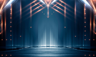 Canvas Print - light effect. wet asphalt, night view of the city, neon reflections on the concrete floor. night emp