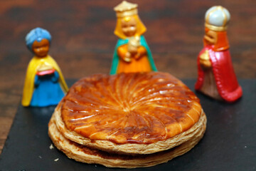 Epiphany. Galette des rois, french kingcake with the three wise men.  France.  22.01.2018