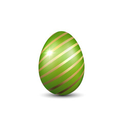 Wall Mural - easter egg 3d icon. green gold egg, isolated white background. bright realistic design, decoration f