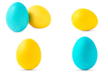 Colorful Easter eggs isolated on white background. Set of yellow and cyan easter eggs