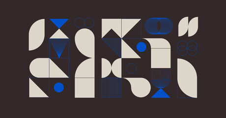 Modern abstract background with geometric shapes and halftone textures. Geometric pattern in Scandinavian style.